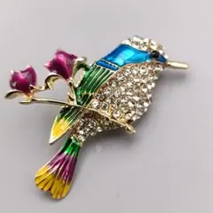 新品ハチドリ モチーフ ブローチ カラフル エナメル
