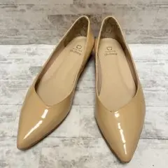 【美品】HIMIKO 24㎝ エナメル ベージュ パンプス ポインテッド