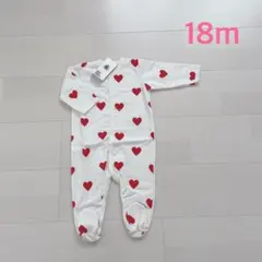 プチバトー　ハートプリント足つきロンパース　18m