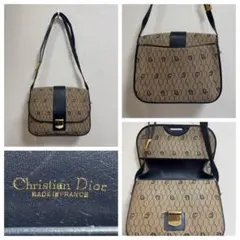 クリスチャンディオール ショルダーバッグ ハニカム柄 PVC レザー 紺