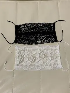 新品未使用　レースマスクカバー★黒白2枚セット やや小さめサイズ