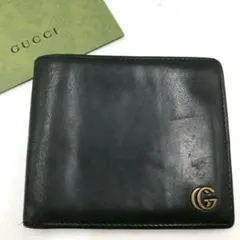 GUCCI グッチ レザー マーモント 二つ折り財布 財布 黒 AW68 - メルカリ