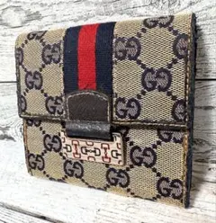 Gucciグッチ三つ折りメンス財布シェリーライン キャンバスレザー GG柄
