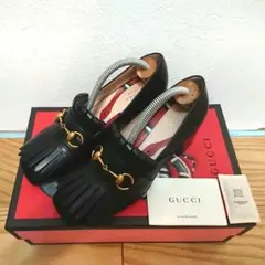 美品 GUCCI ホースビットローファー パンプス フリンジ 黒 36