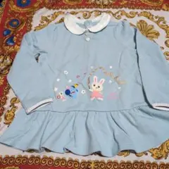 【新品未使用】ミキハウス うさこ 新体操 水色 ウサギ 刺繍 長袖カットソー