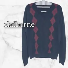 【claiborne】 アーガイル Vネックセーター Mサイズ