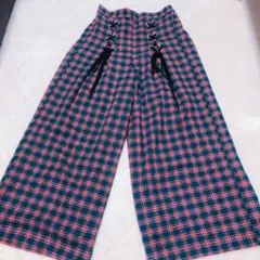 グレンチェック ハイウエスト ワイドパンツ