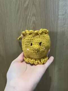 イエローのタコ風巾着袋 かぎ針編み