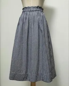 ギャップ白✕紺チェック フレアロングスカート