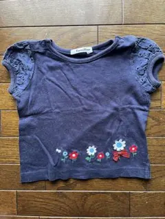 familiar 花の刺繍ネイビー Tシャツ サイズ90