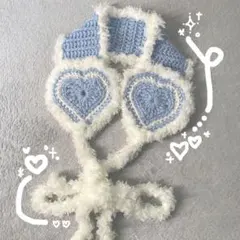 イヤーマフ 耳あて ハート 水色 ホワイト ハンドメイド 天使界隈 ヘッドドレス