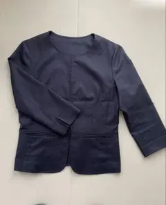【THE SUIT COMPANY she】春夏ネイビーノーカラージャケット