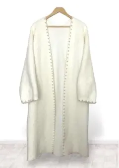 ファー風ロングカーディガン アイボリー白