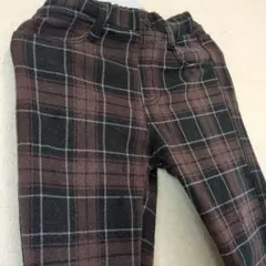 ブラウン系チェック柄長ズボン　裏毛　フリース