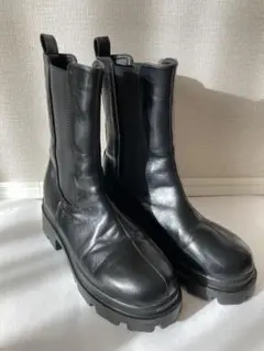 ブラック サイドゴアブーツ 厚底