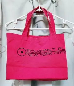 DOUGHNUT PLANT トートバッグ ピンク ロゴ入り 厚手布地 中古