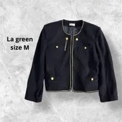 ラグリーン ノーカラージャケット ブラック ゴールドボタン 日本製 a3648