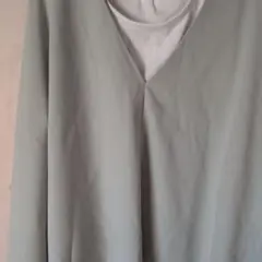 4L Vネック長袖シャツ ホワイト グレー（2枚セット）