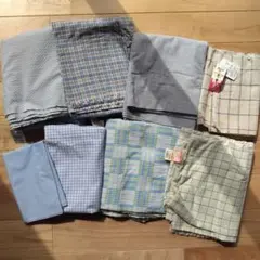 チェック　布まとめ売り　8点セット　青系　はぎれ