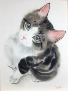 水彩画 猫のアート作品　ハガキ３枚分くらいのサイズ 水彩画 猫のアート作品 ハガキ3枚分くらいのサイズ - メルカリ