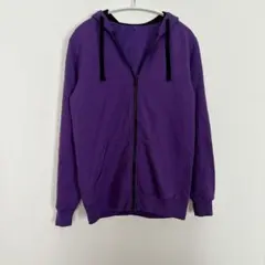 紫色 フード付き ジッパーパーカー　裏起毛　トップス　シンプル　ポケットあり