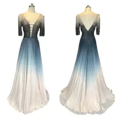 【高級ドレス】Aラインロングドレス❤️パーティー・キャバ嬢❣️ブラック×ストーン✨