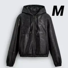 ZARA フェイクレザーフーデッドジャケット　Lサイズ zara（ザラ）フェイクレザー フーデッド ジャケット - メルカリ