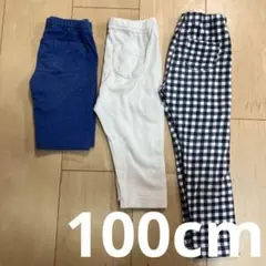 100cm UNIQLOレギンスセット 青 白 チェック柄