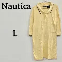 【Nautica】 襟ライン 半袖ポロシャツ イエロー Lサイズ