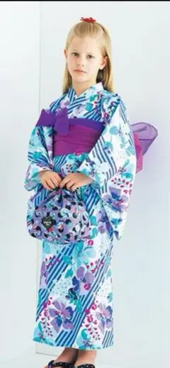 ANNA SUImini♡浴衣♡140 アナスイミニ 浴衣 140 パープル 椿 和モダン クリーニング済み