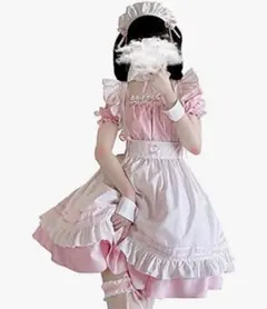 メイド服 コスプレ衣装 セット ホワイト・ピンク