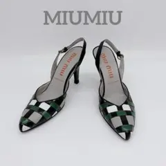 MIUMIUチェック柄 スリングバック パンプス レザー 35のサムネイル