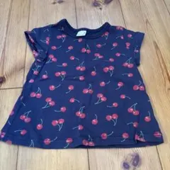 petit main チェリー柄ネイビーTシャツ 80