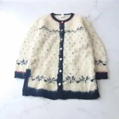 ★b モヘア ニット カーディガン ジャケット ノルディック 銀ボタン レトロ