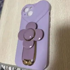 花モチーフ付きラベンダーiPhone15ケース