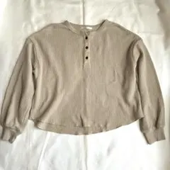 RETRO GIRL 長袖ワッフルヘンリーネック ベージュ M