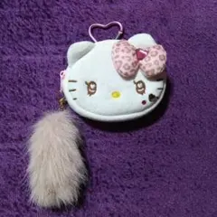 ハローキティ ぬいぐるみポーチ キーホルダー ヒョウ柄リボン