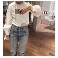 【美品】テン × ロンハーマン フリルカラーブラウス 長袖 ホワイト コットン 美品】テン × ロンハーマン フリルカラーブラウス 長袖 ホワイト