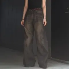 【NVRFRGT】3D TWISTED WIDE LEG JEANS