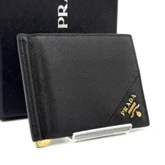 極美品◆PRADA 二つ折り財布 サフィアーノ マネークリップ ブラックのサムネイル
