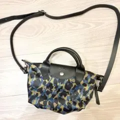 ロンシャンプリアージュショルダーバッグレオパード柄ブルーブラック