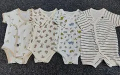 ベビー肌着４点セット ６０～７０サイズ　長肌着　コンビ肌着　 動物柄　恐竜　ポロ