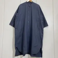 美品 yuni ユニ コットンキャッチワッシャーバンドカラーワンピース
