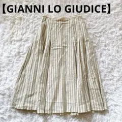 【GIANNI LO GIUDICE】ロングスカートＬ　白赤ストライプ麻春夏