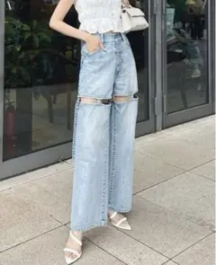 5/27までお値下げ❣️rienda スラッシュレッグ デニム パンツ 24 Sのサムネイル