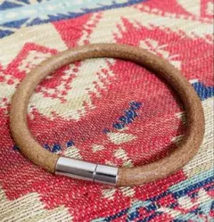 ハンドメイド　レザー　ブレス　ナチュラル　ブレスレット　本革　タン　ヌメ　6㎜
