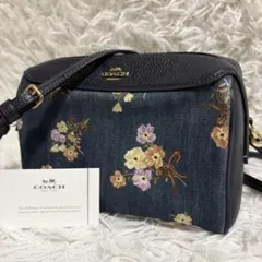 ✨希少✨コーチ ショルダーバッグ 花柄 デニム ゴールド金具 2way ネイビー