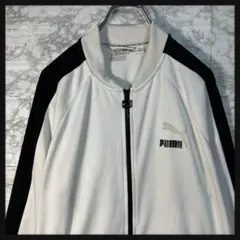 PUMAプーマ　T7 トラックジャケット　ホワイト　袖黒ライン後ろビッグプリント