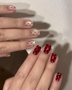 レッド ピンク グリッター ネイルチップ