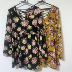 即購入⭕️ 秋冬 Aライン ワンピース 背中編み上げ 花柄 平成 ギャル レトロ